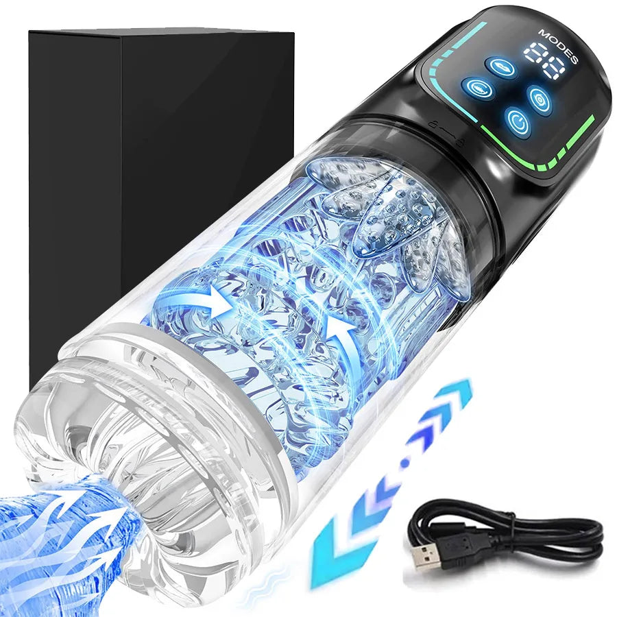 Αυτόματο περιστρεφόμενο αυνανιστήριο για άνδρες με ώθηση, γλείψιμο, χάιδεμα, ρούφηγμα, 100% αδιάβροχο, αντλία πέους για ενήλικες, σεξ παιχνίδια για άνδρες